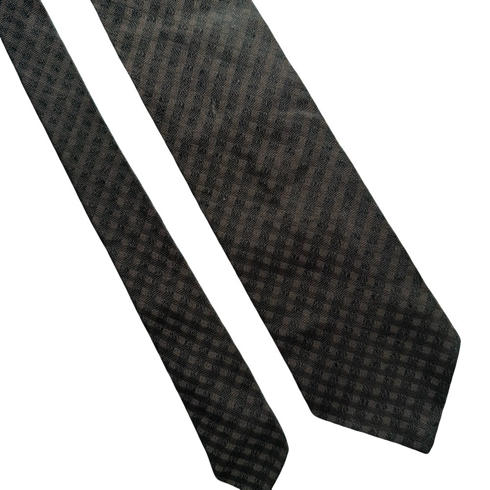 Giorgio Armani Brown and Black Checkered Silk Blend Tie Classic Business Luxury